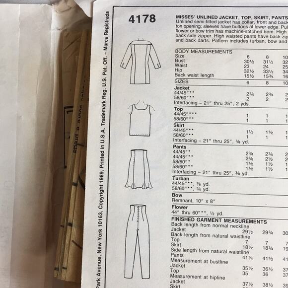 Vintage 1989 McCall's NY The Collection Sewing Pattern Jacket Tops Skirt Size 10 - Picture 8 of 13